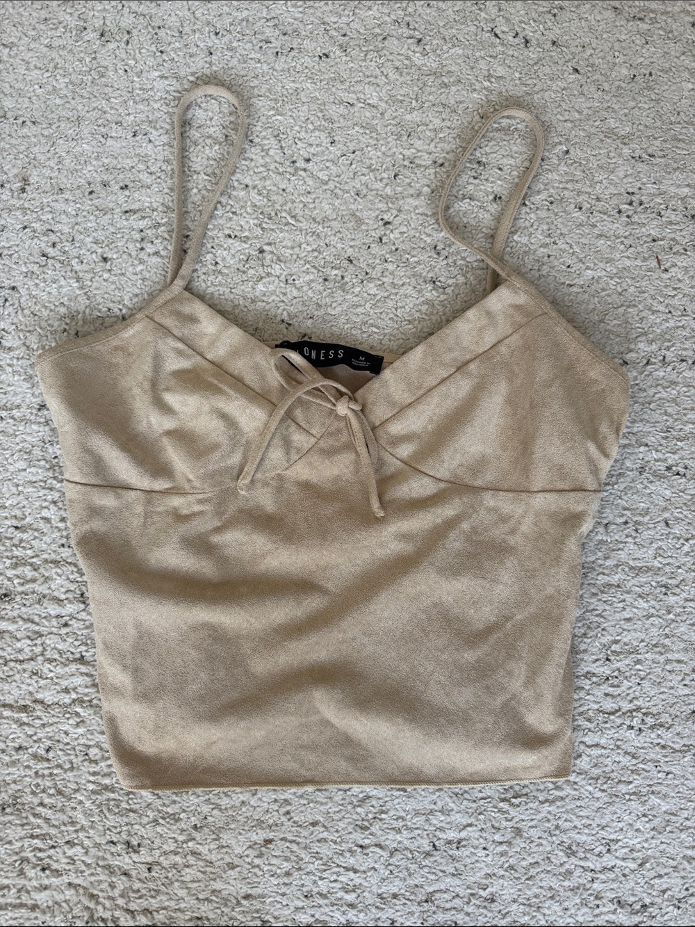 Lioness Beige Tie-Front Spaghetti Strap Cropped Cami